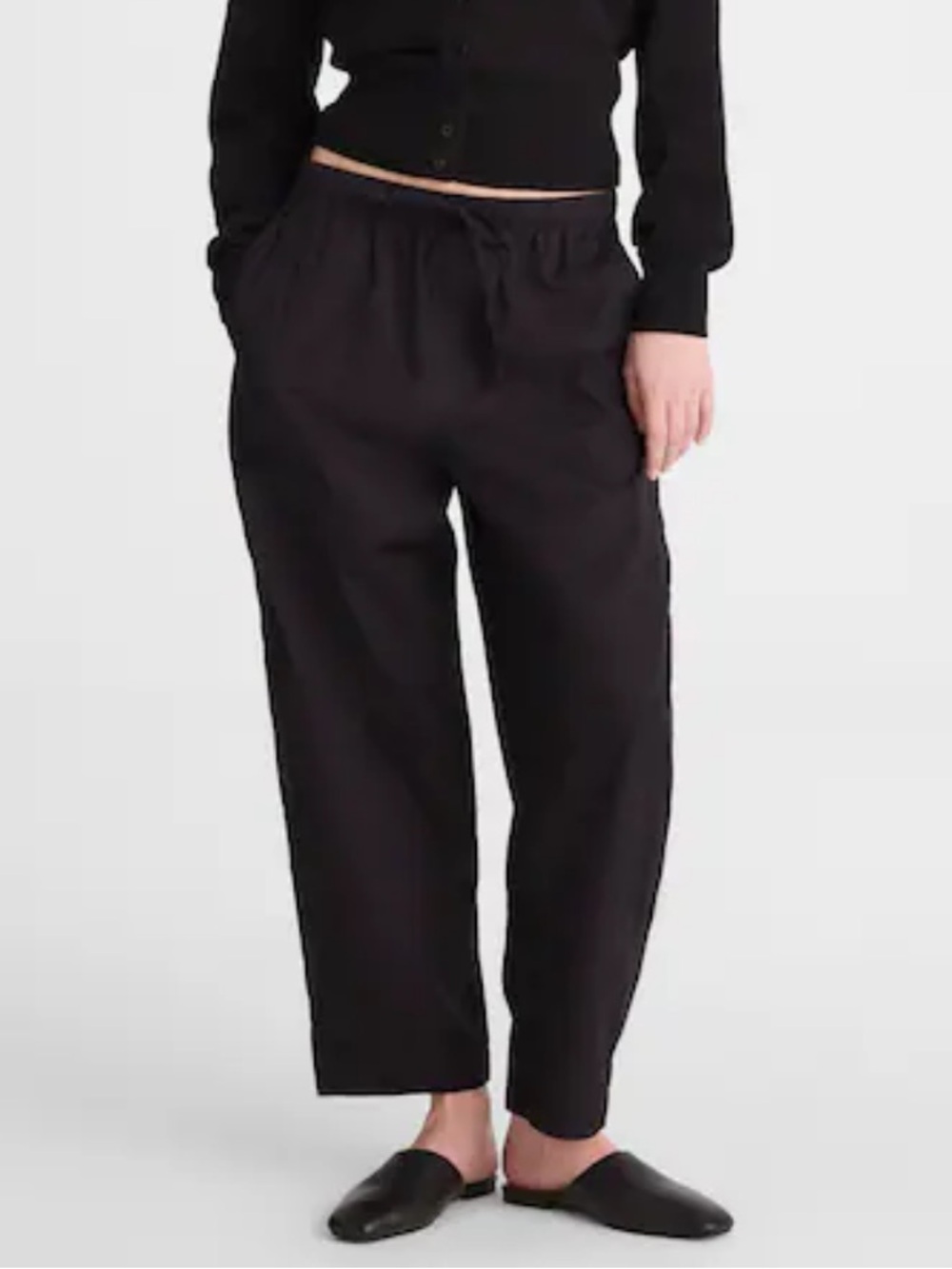 Madewell Pull-On Barrel Leg Utility Pants in Poplin NWT Size Medium Short Black